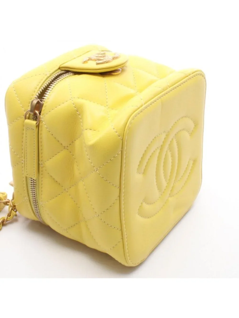 Chanel Shoulder Bag Quilted Yellow Leather Small Vanity 2-Way Chain